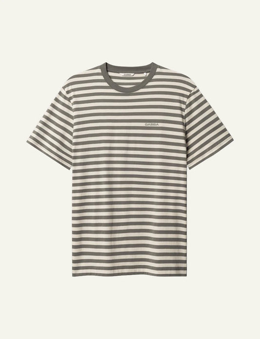 Gabba striped t-shirt grey off white logo chest front flat view
