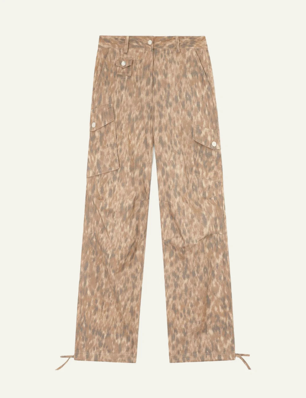 Ganni animal print cargo pants beige front view