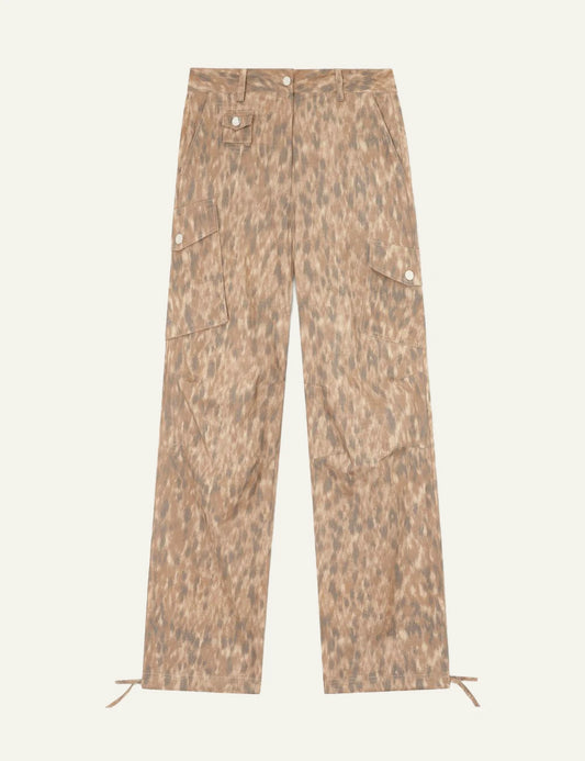 Ganni animal print cargo pants beige front view