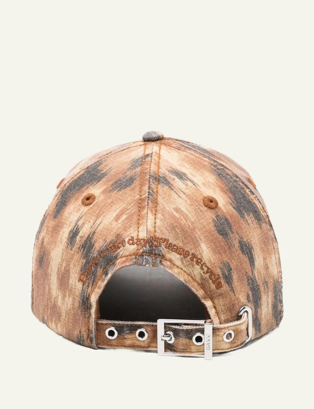 Ganni washed canvas cap argan oil brown tie dye logo ba viewk