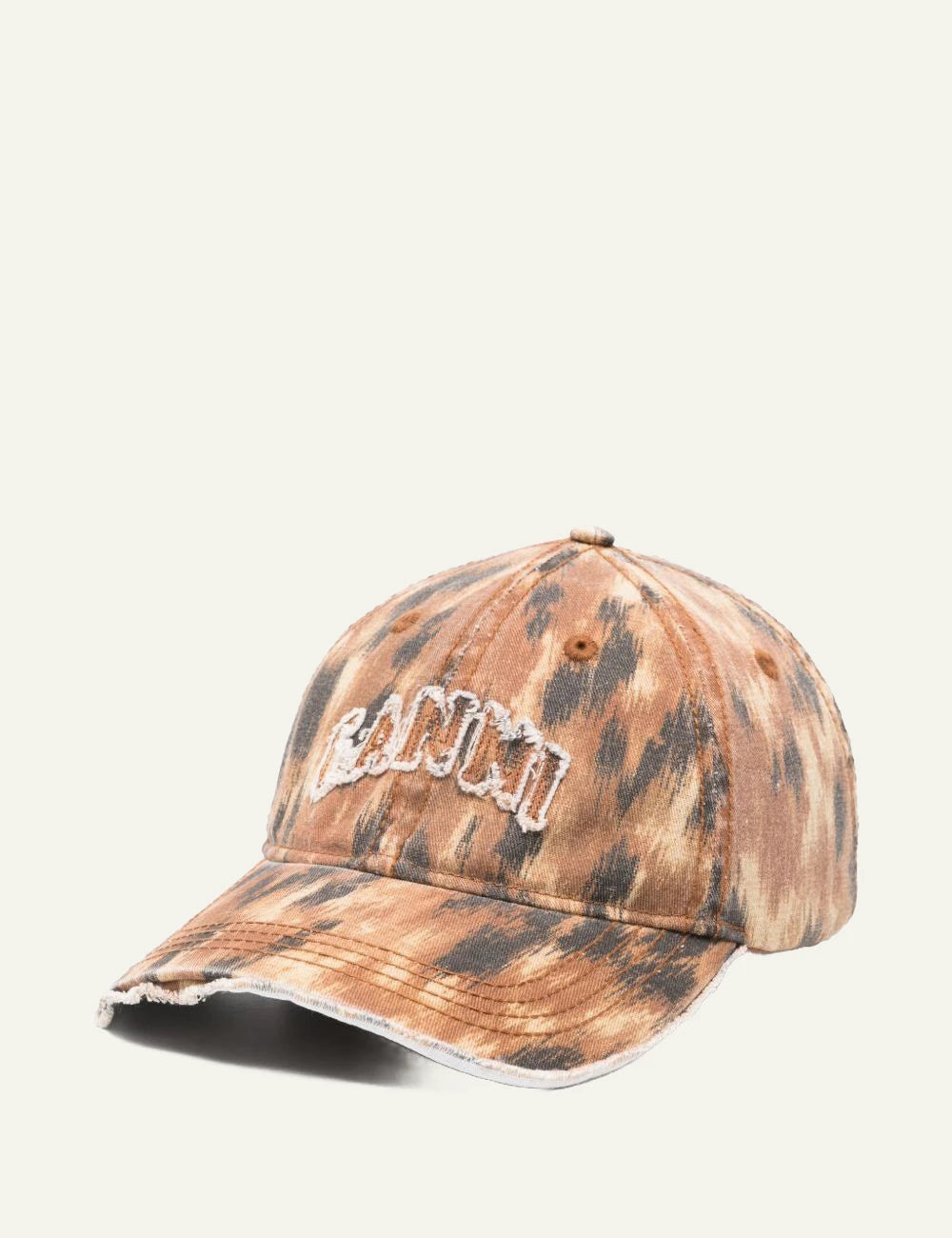 Ganni washed canvas cap argan oil brown tie dye logo front view