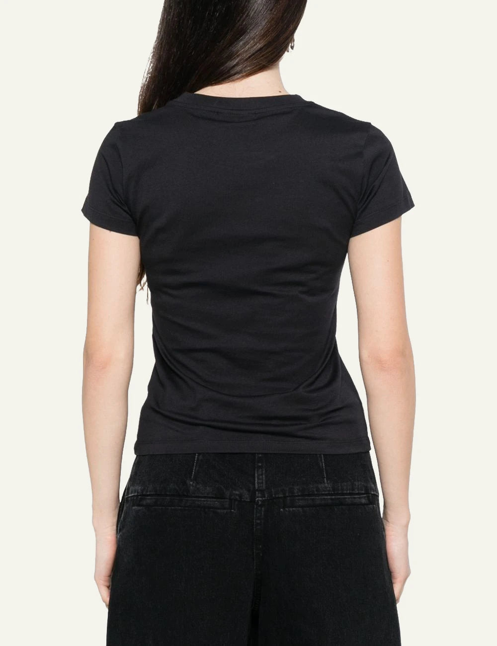 Ganni baby fit t-shirt black crochet flower patch growing slowly back