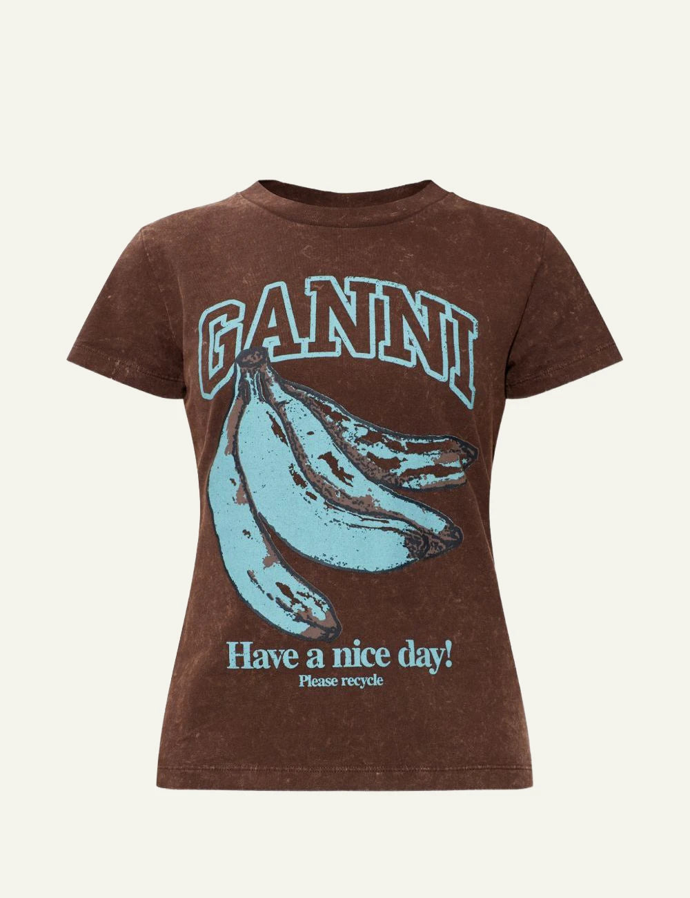 Ganni brown banana graphic t-shirt vintage wash front view