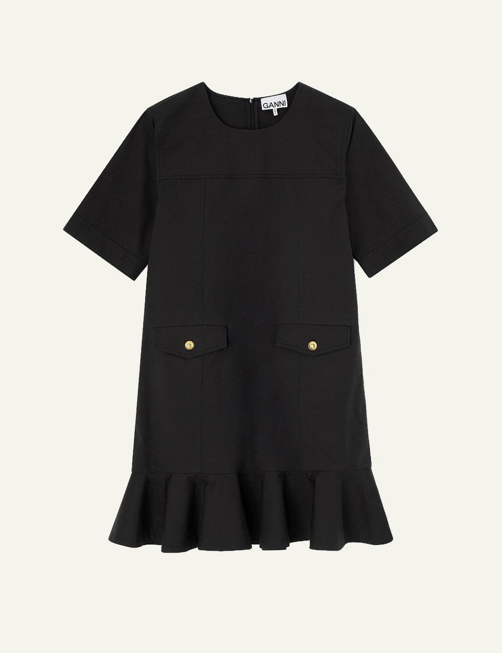 GANNI black mini dress front view