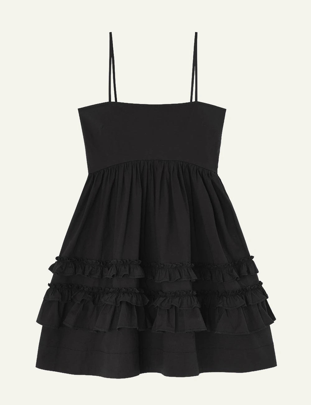 Ganni black mini dress spaghetti straps front view