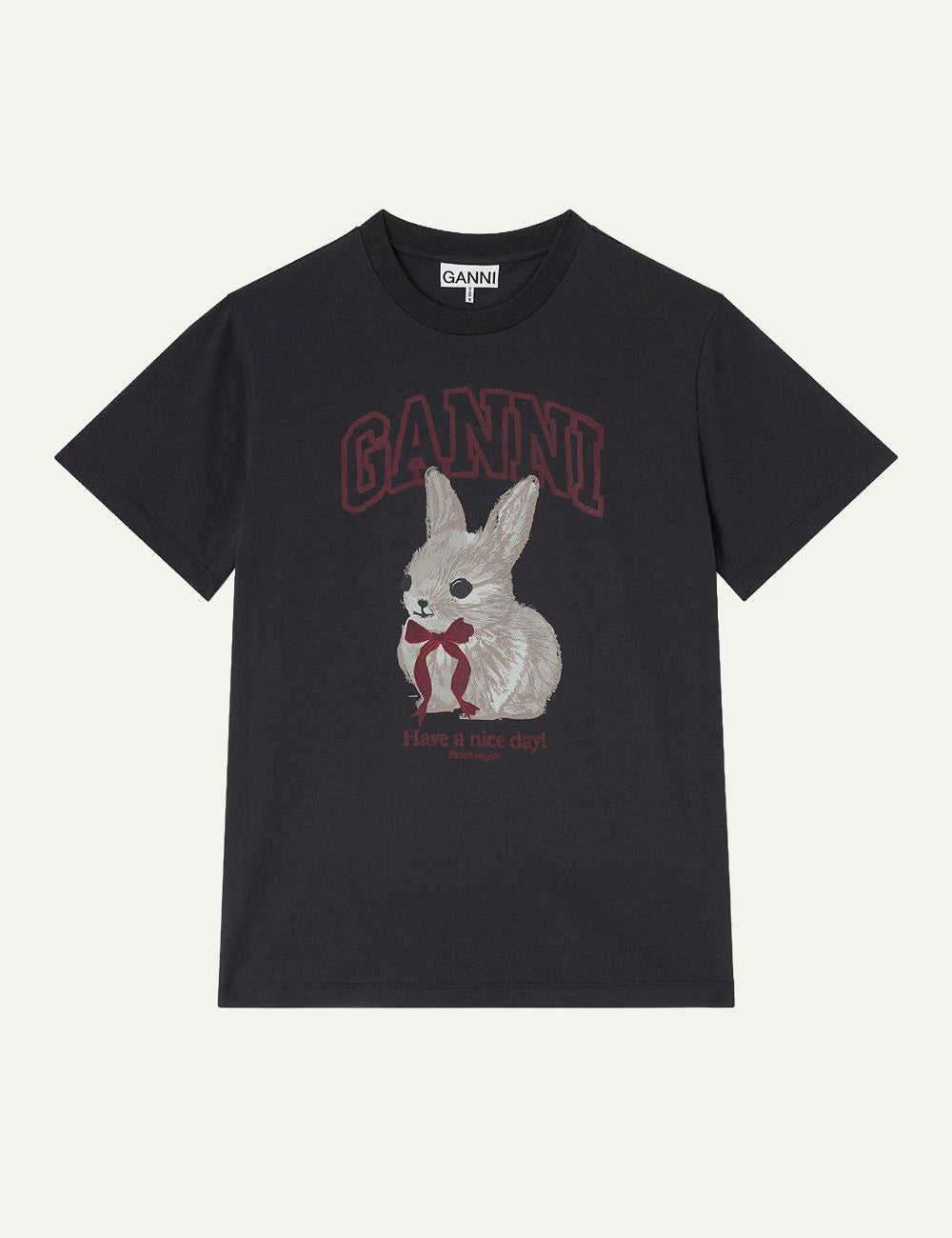 GANNI black t-shirt bunny graphic print front view