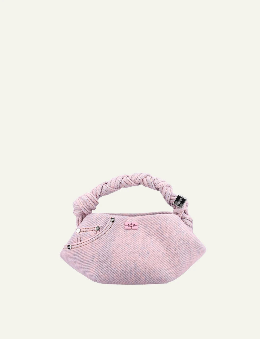 Ganni Bou Mini bag pink denim side view braided handle