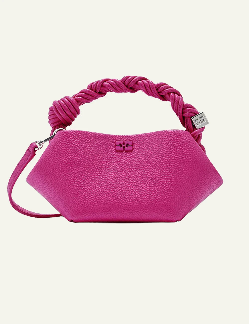 Ganni Bou mini grained bag cabaret pink braided handle front view