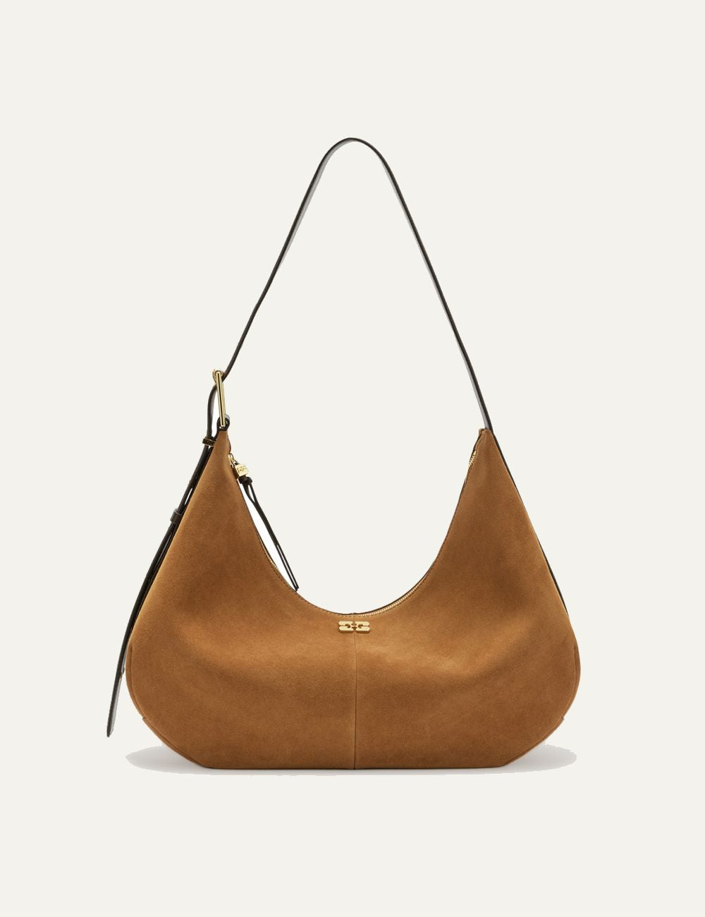 Ganni brown hobo shoulder bag suede look front view