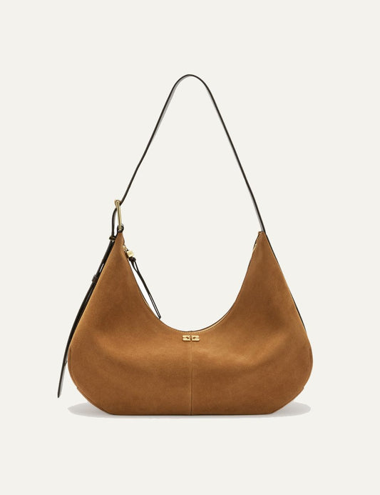 Ganni brown hobo shoulder bag suede look front view