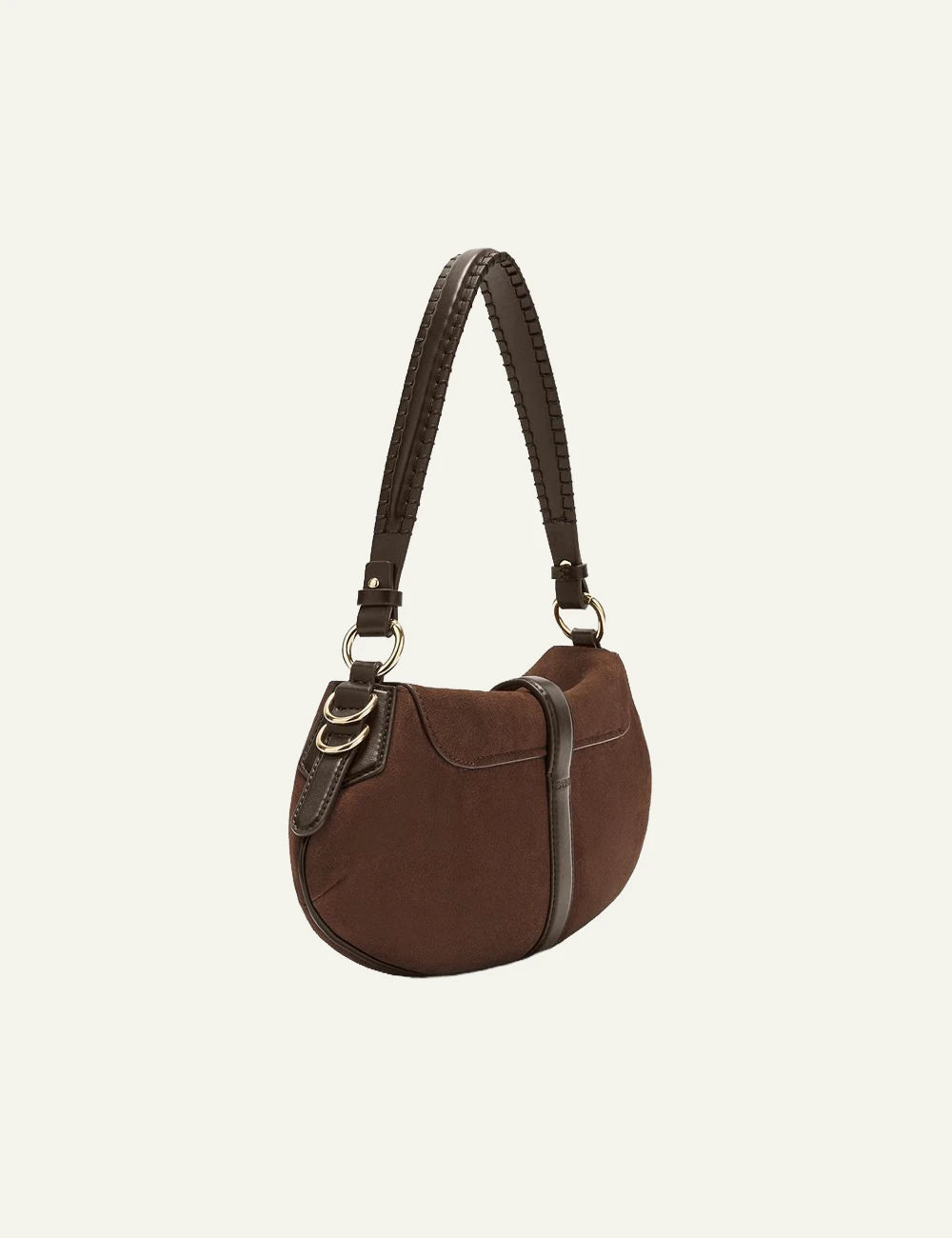 GANNI brown suede shoulder bag flap detail back view