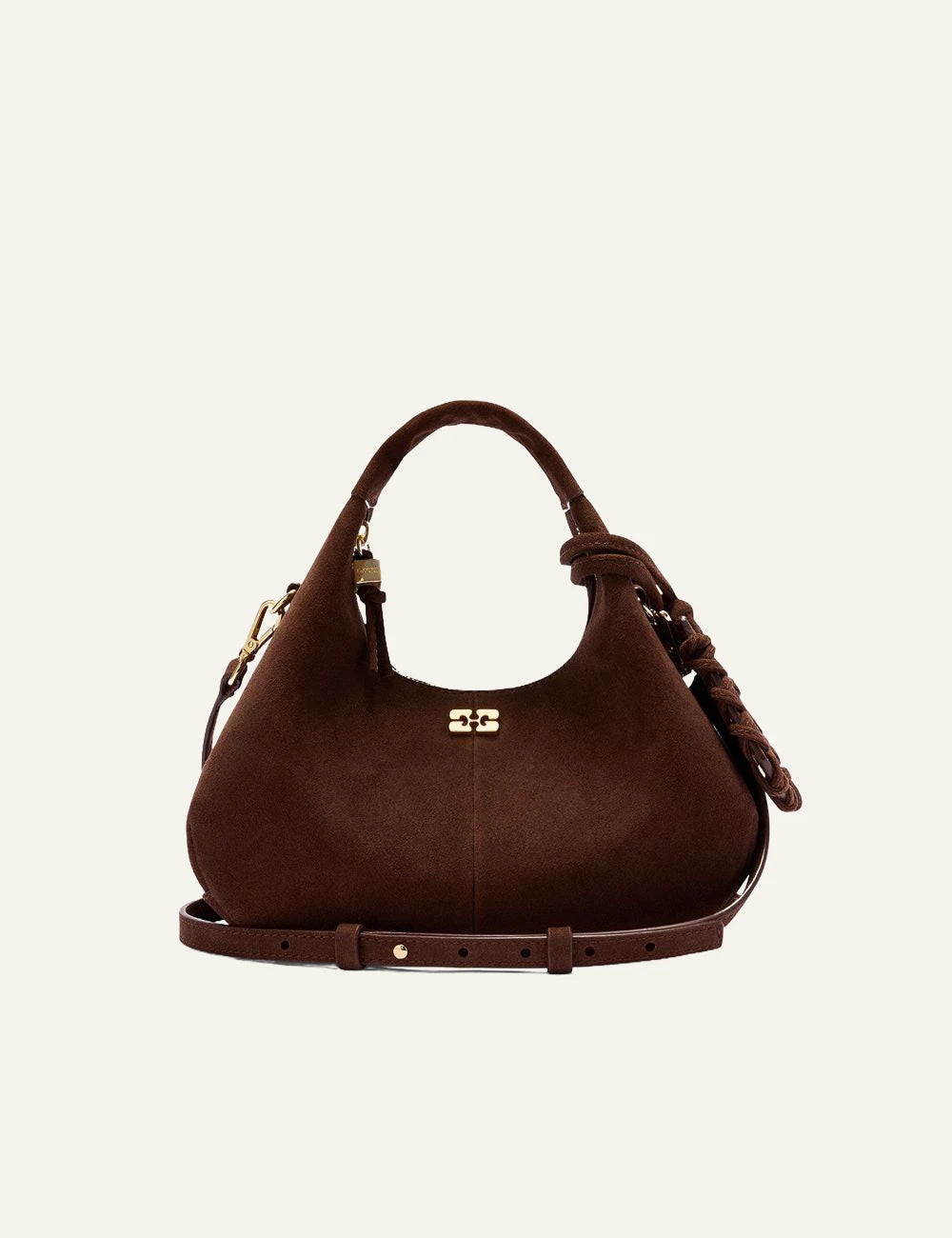 GANNI brown suede shoulder bag front view