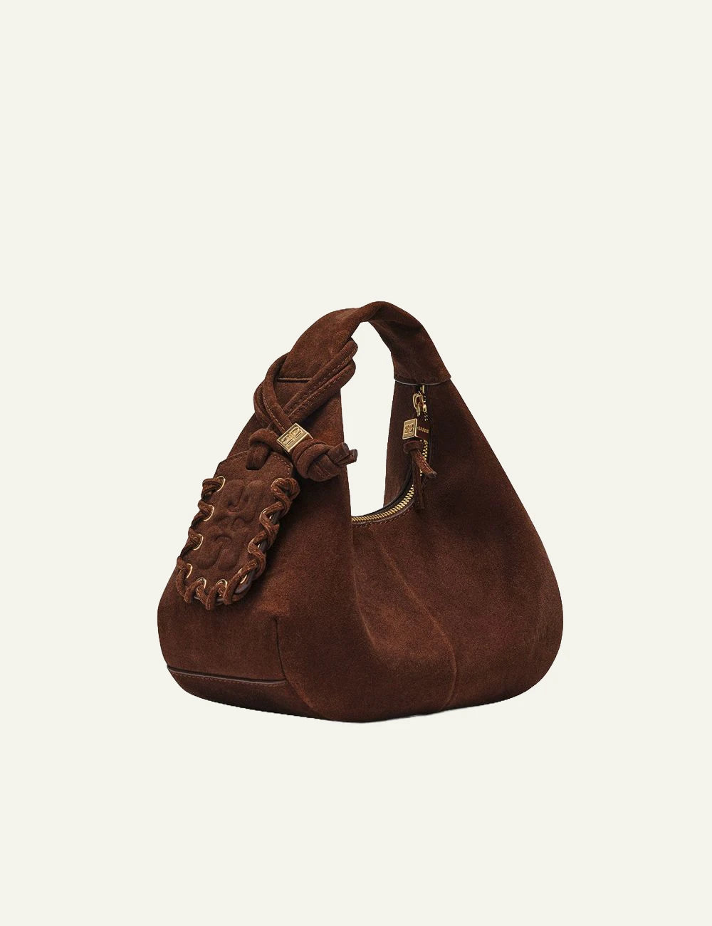 GANNI brown suede shoulder bag side view