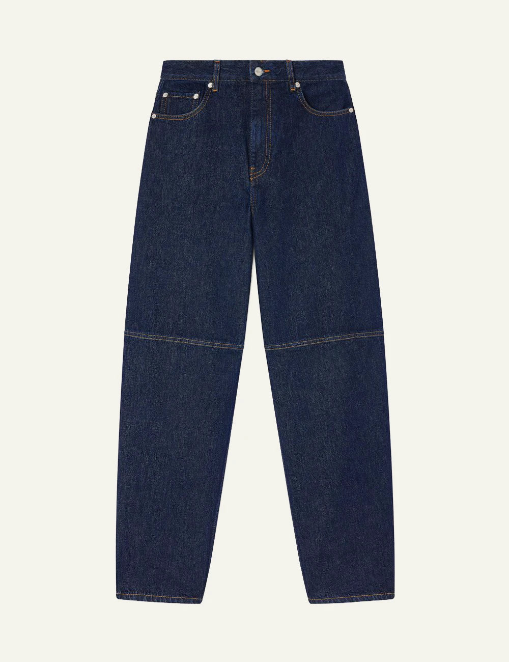 Ganni dark rinse barrel leg denim jeans front view