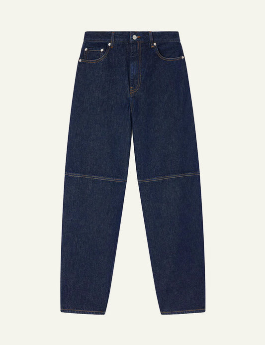 Ganni dark rinse barrel leg denim jeans front view
