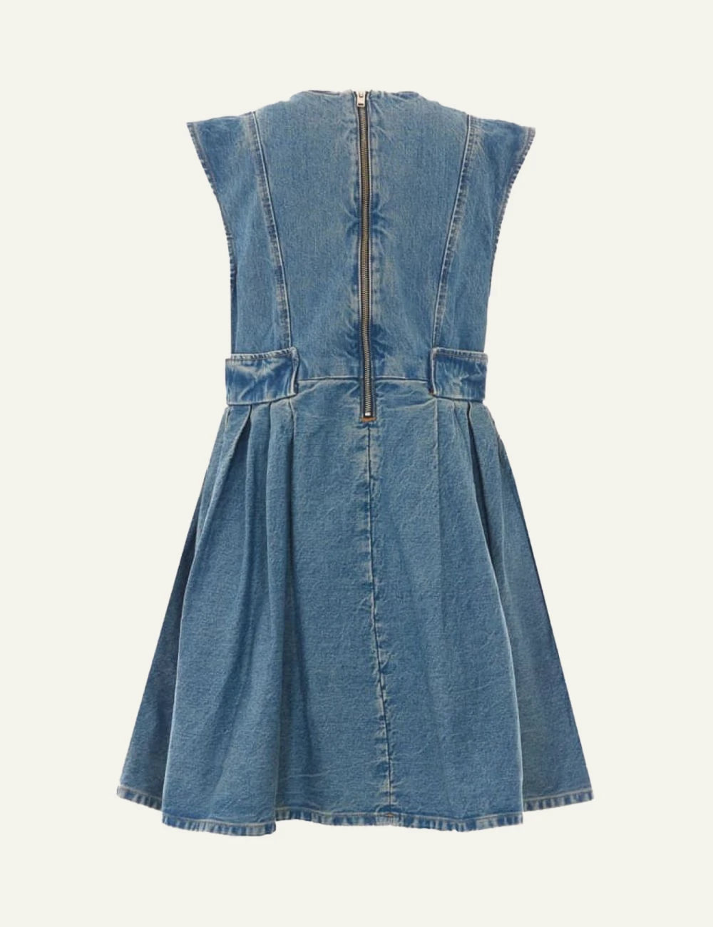 Ganni denim mini dress with floral appliqué details back view