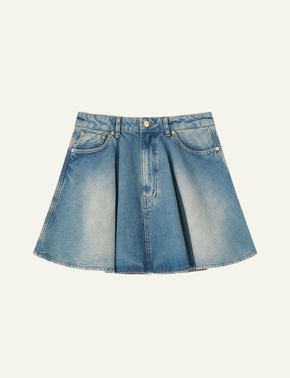 Ganni denim mini skirt blue front flat view