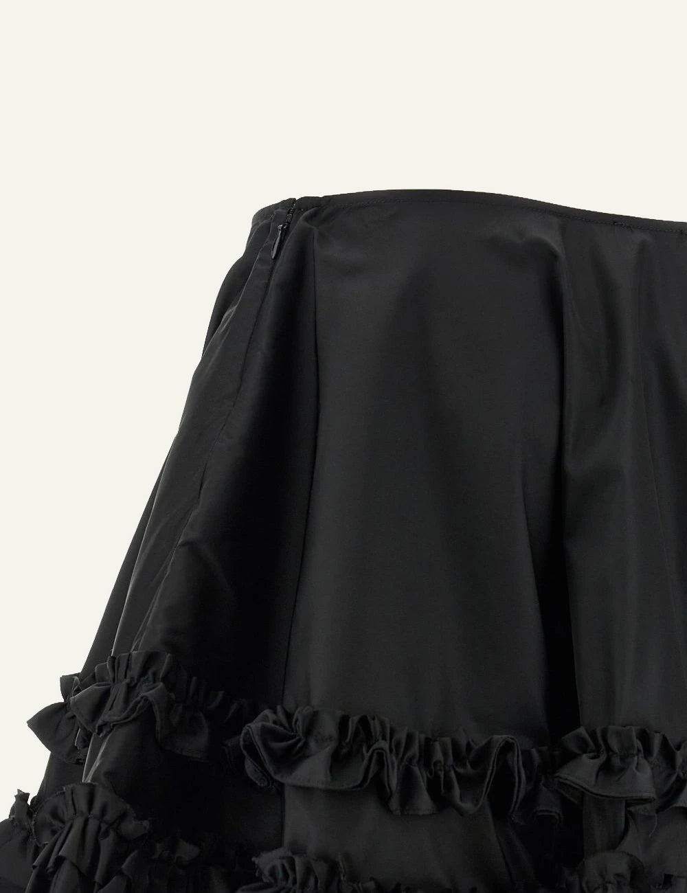 Ganni duchesse mini skirt black frill circle flared silhouette side