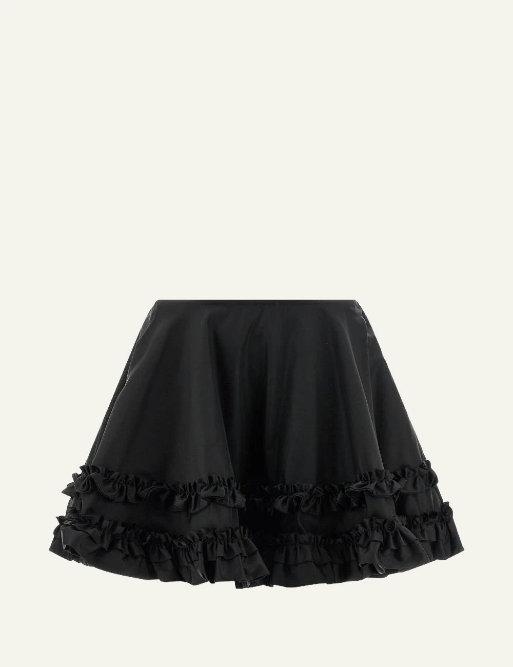 Ganni duchesse mini skirt black frill circle flared silhouette front