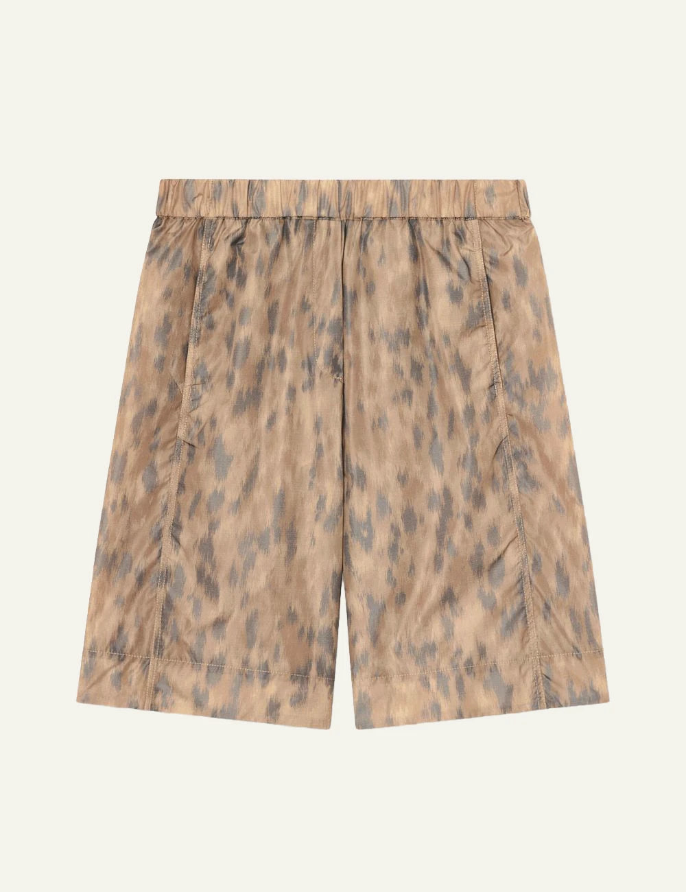 Ganni flyweight nylon shorts print beige relaxed fit flat