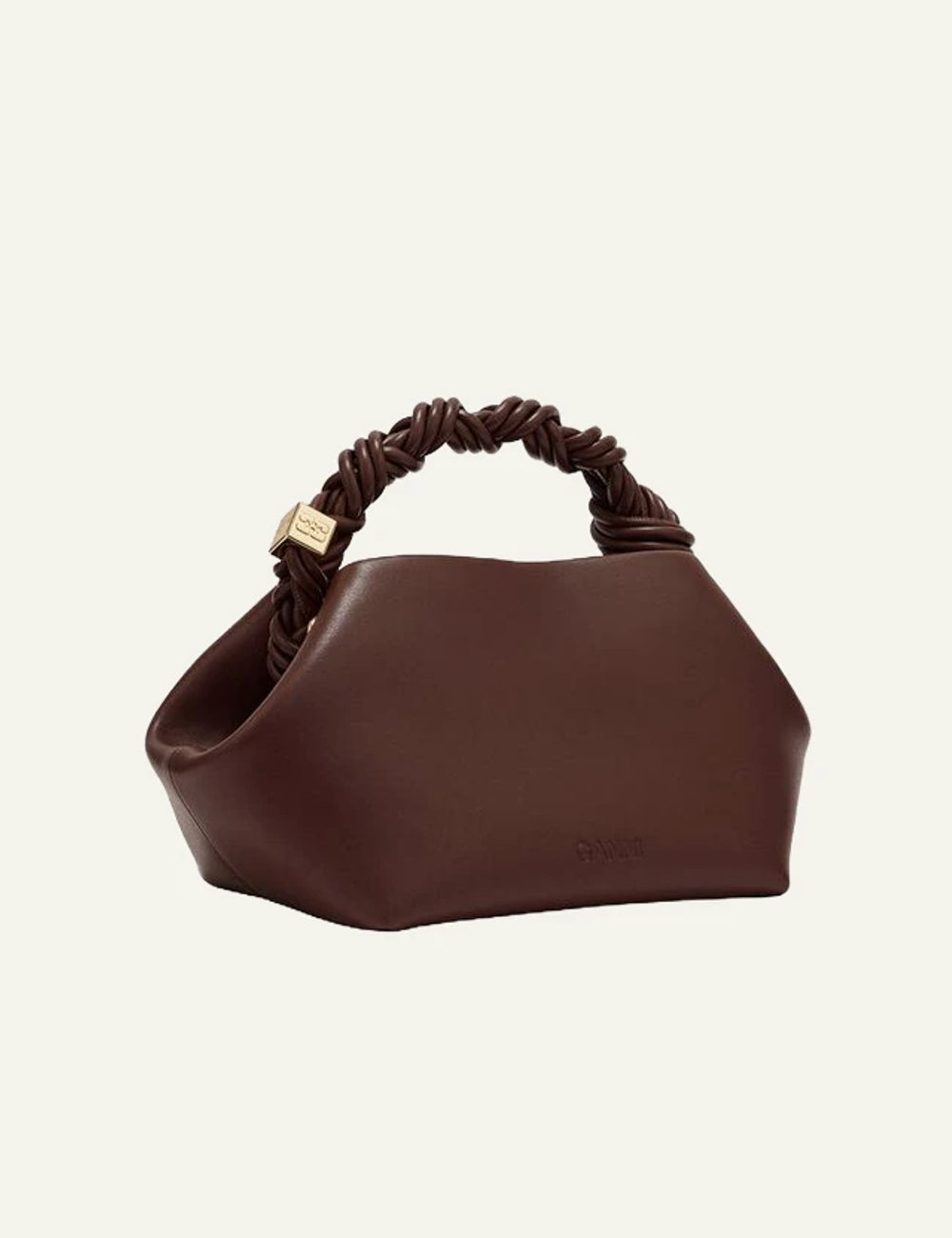 Ganni brown hexagonal bag with braided handle back view