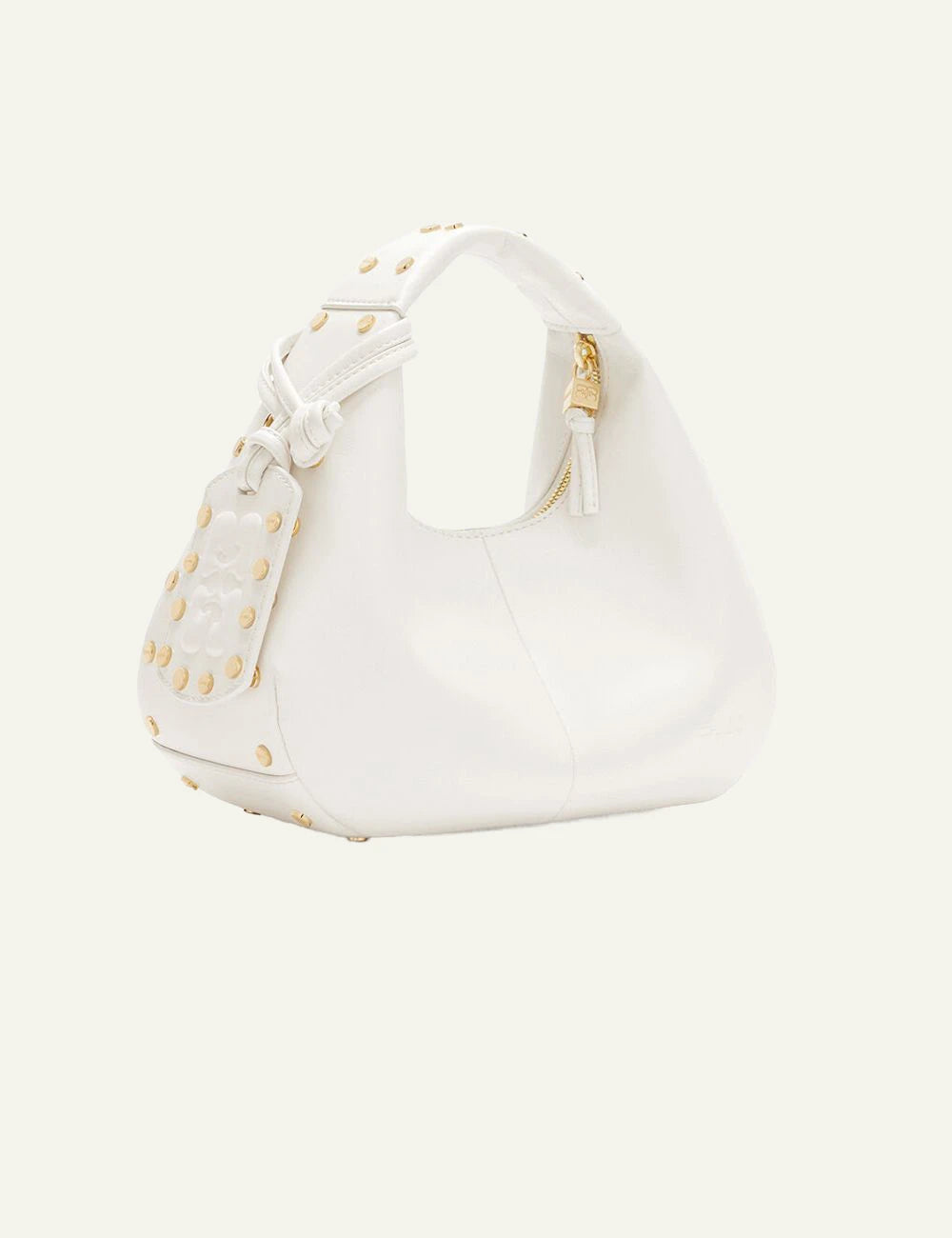 Ganni hobo mini studs bag egret white gold studs handle back view