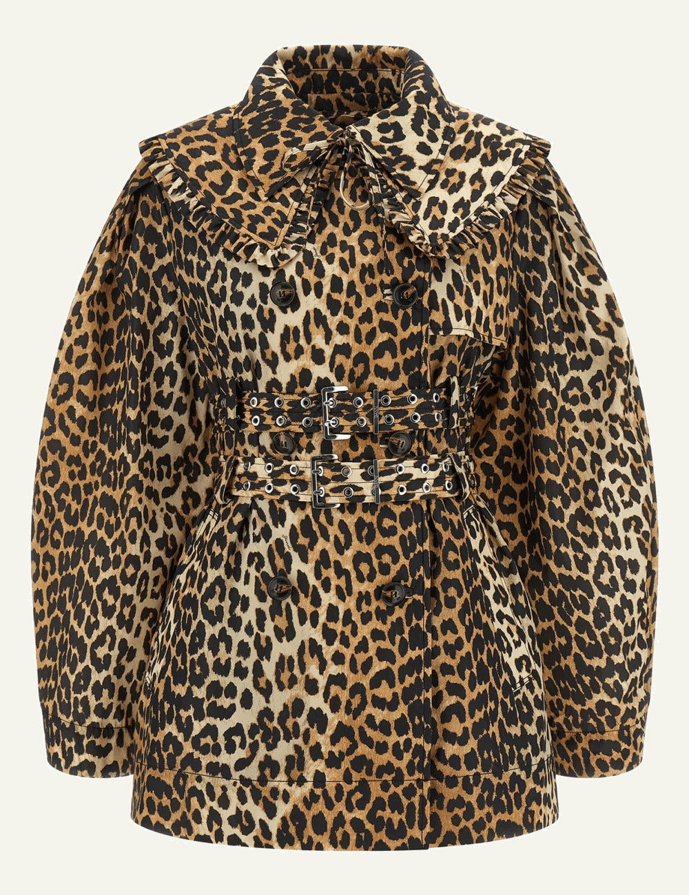 GANNI leopard belted coat front view
