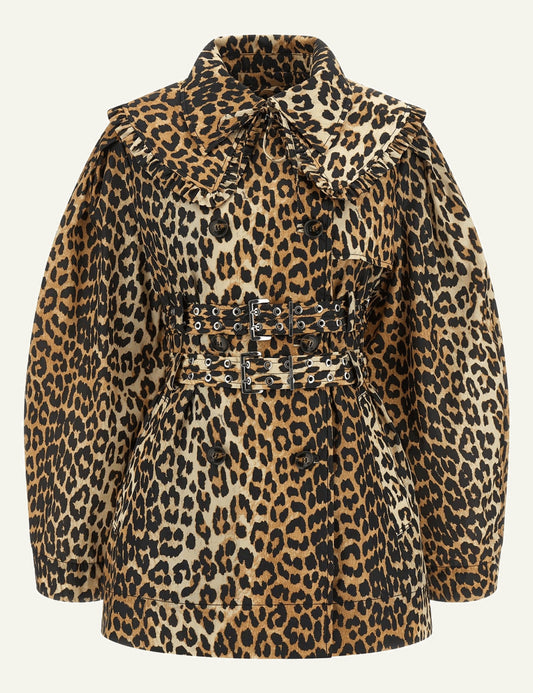 GANNI leopard belted coat front view