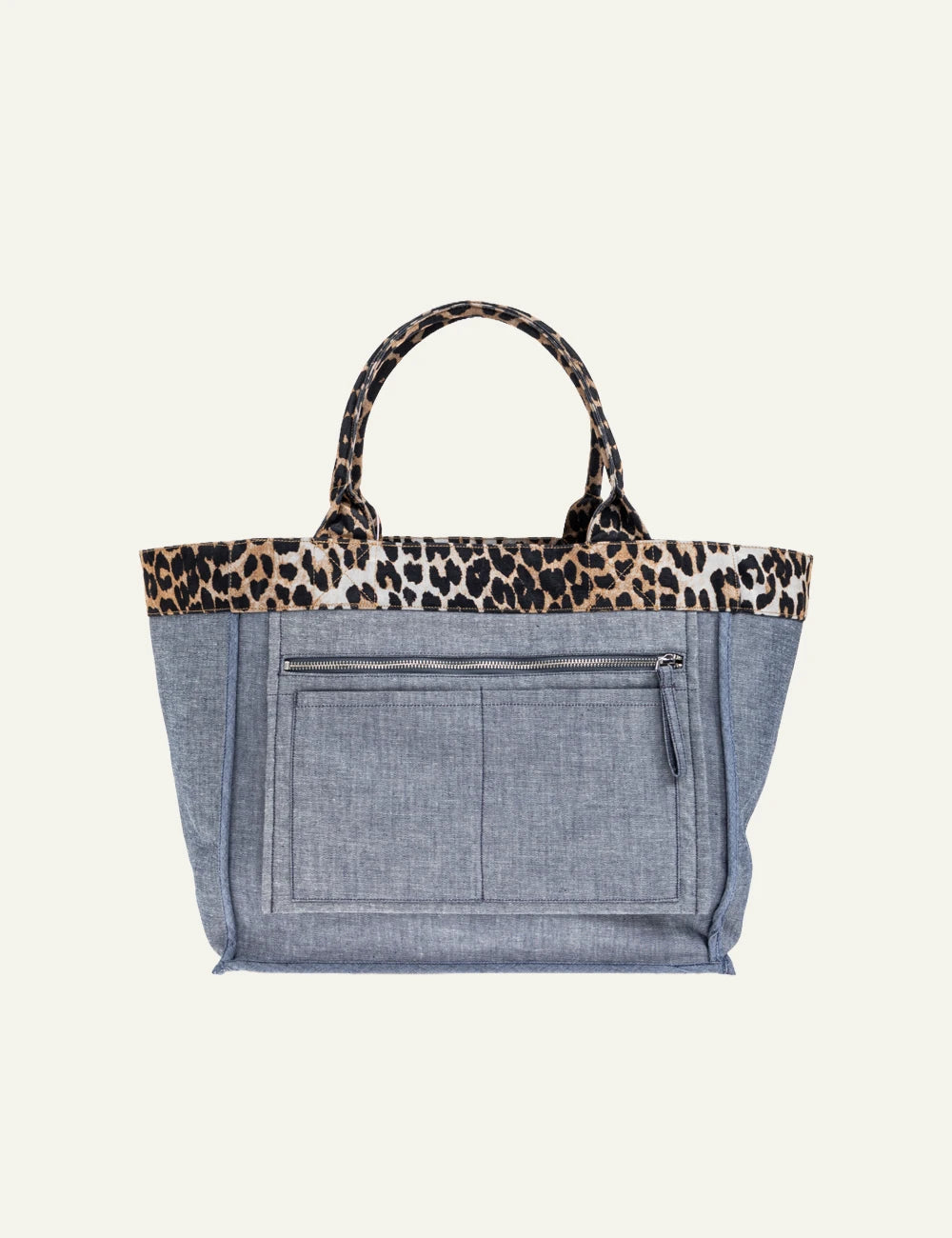 GANNI leopard canvas tote bag logo back view