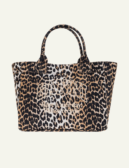 GANNI leopard canvas tote bag logo front view