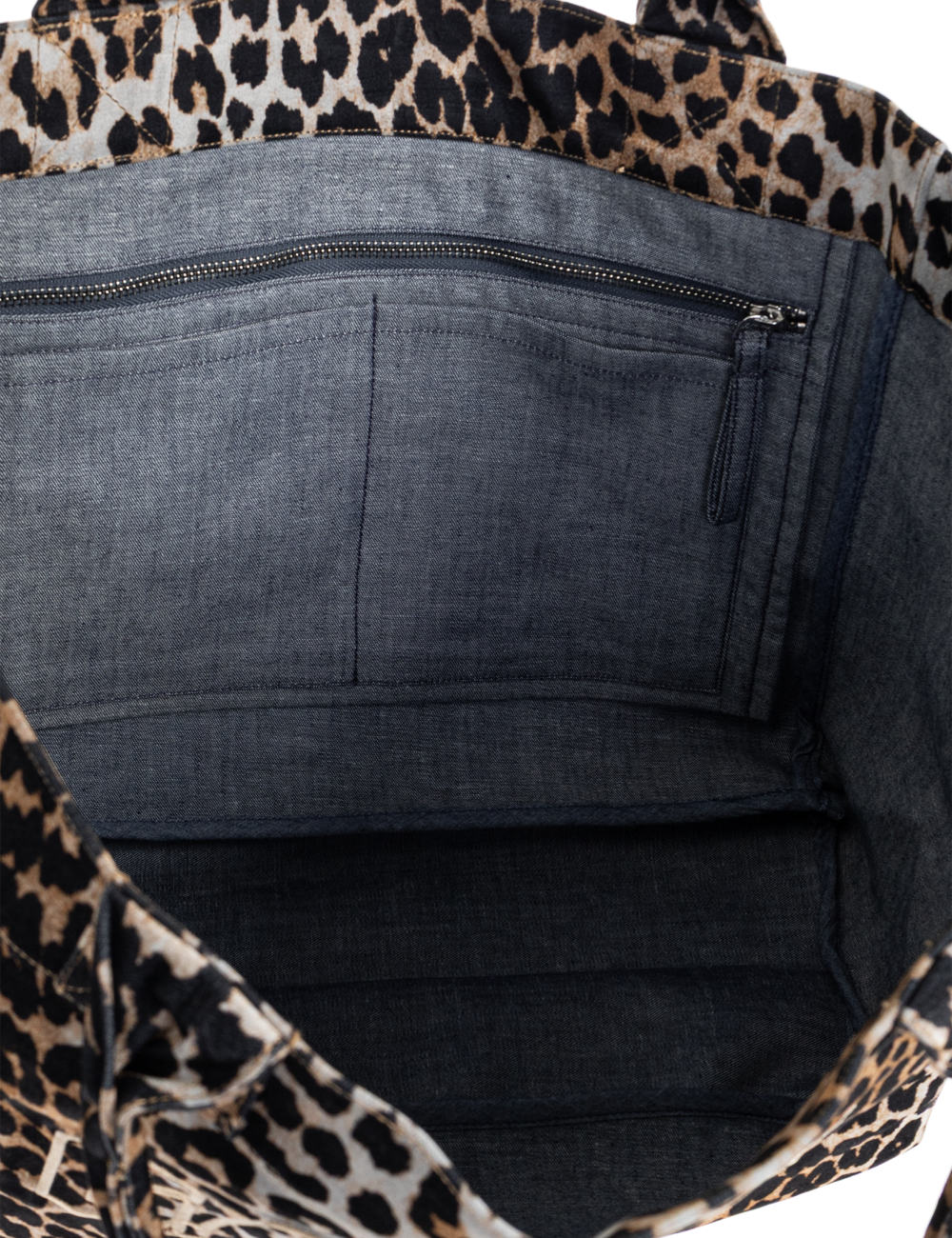GANNI leopard canvas tote bag logo top view