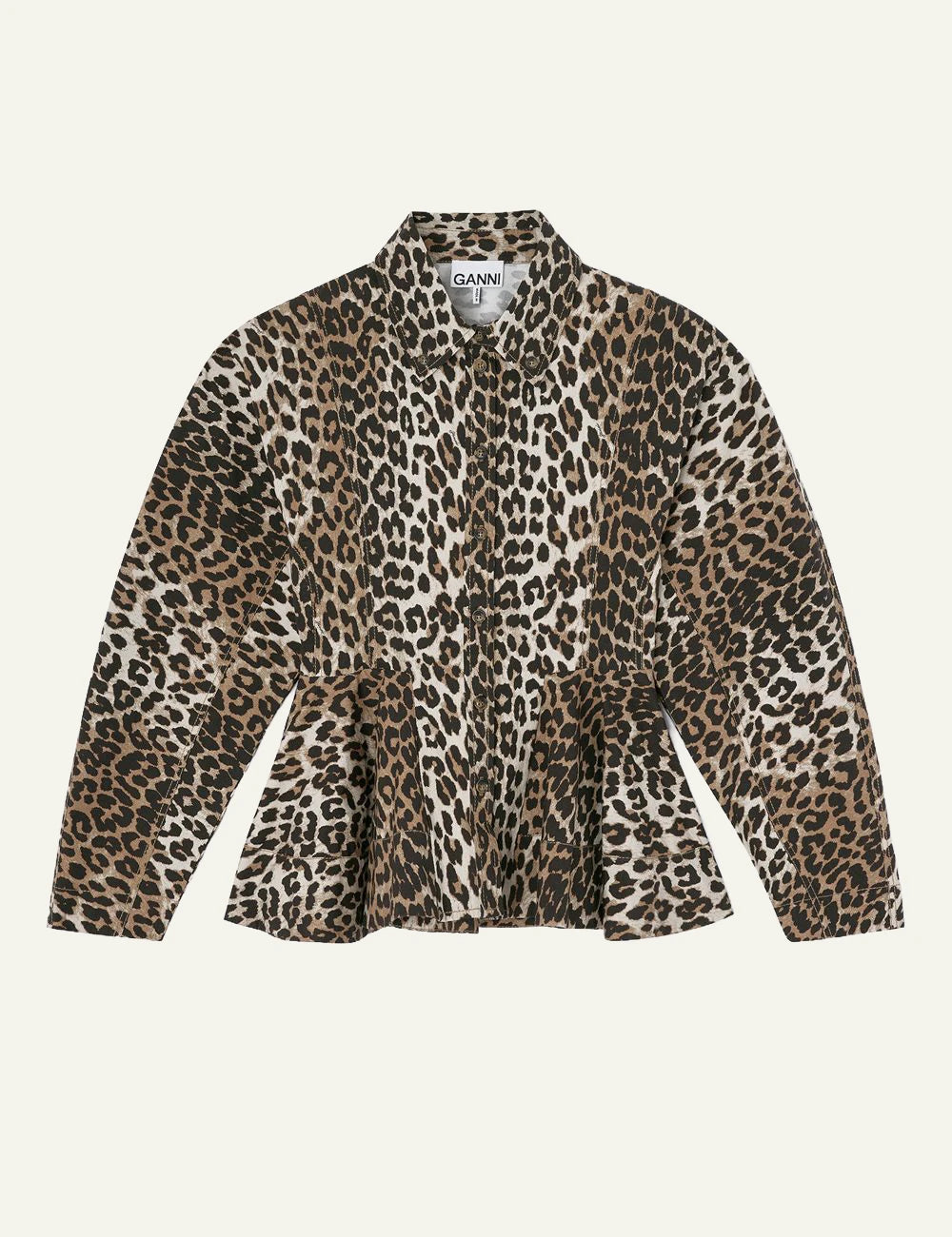 GANNI leopard print jacket peplum hem front view
