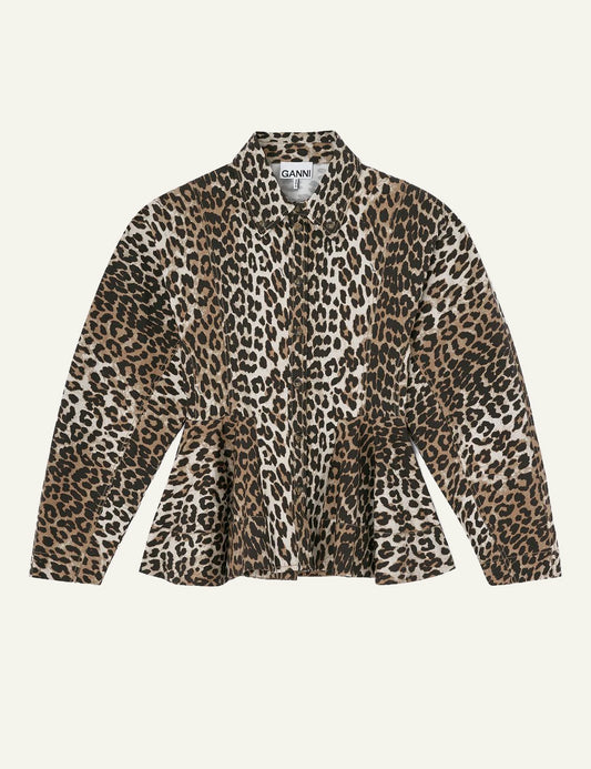 GANNI leopard print jacket peplum hem front view