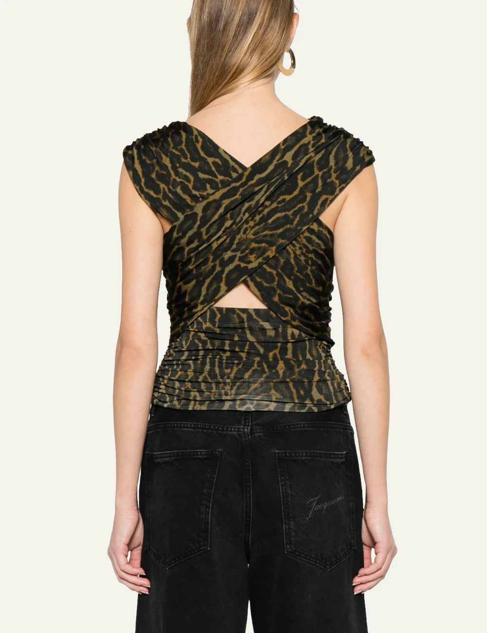 GANNI leopard print ruched sleeveless top back view