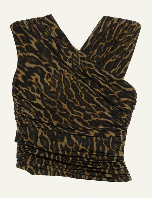 GANNI leopard print ruched sleeveless top front view