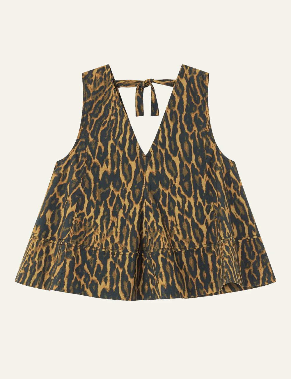 GANNI leopard print sleeveless top front view with tie detail