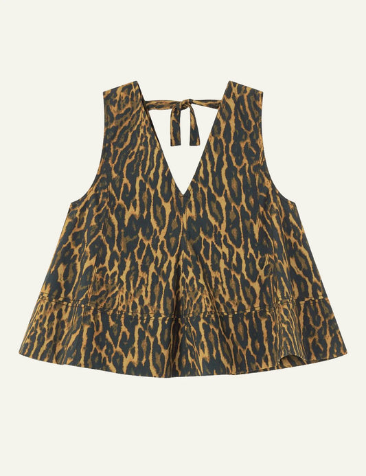 GANNI leopard print sleeveless top front view with tie detail