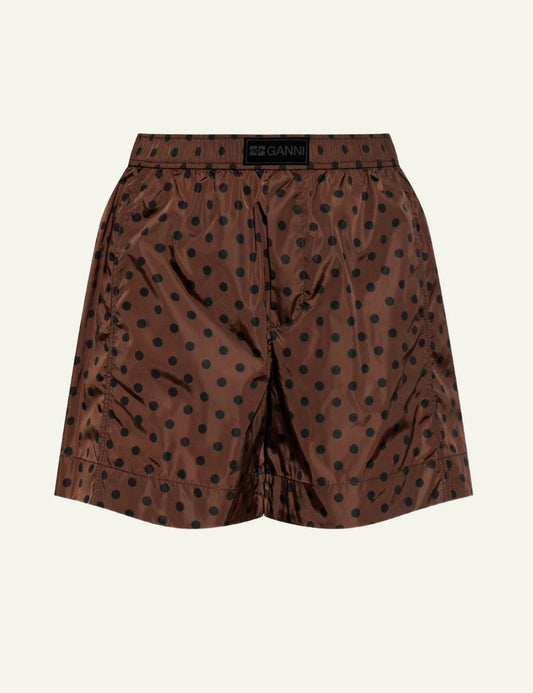 Men's Ganni brown polka dot shorts with elasticated waistband