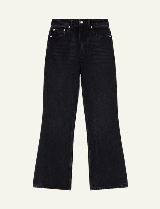 Ganni cropped bootcut jeans mid rise denim front view