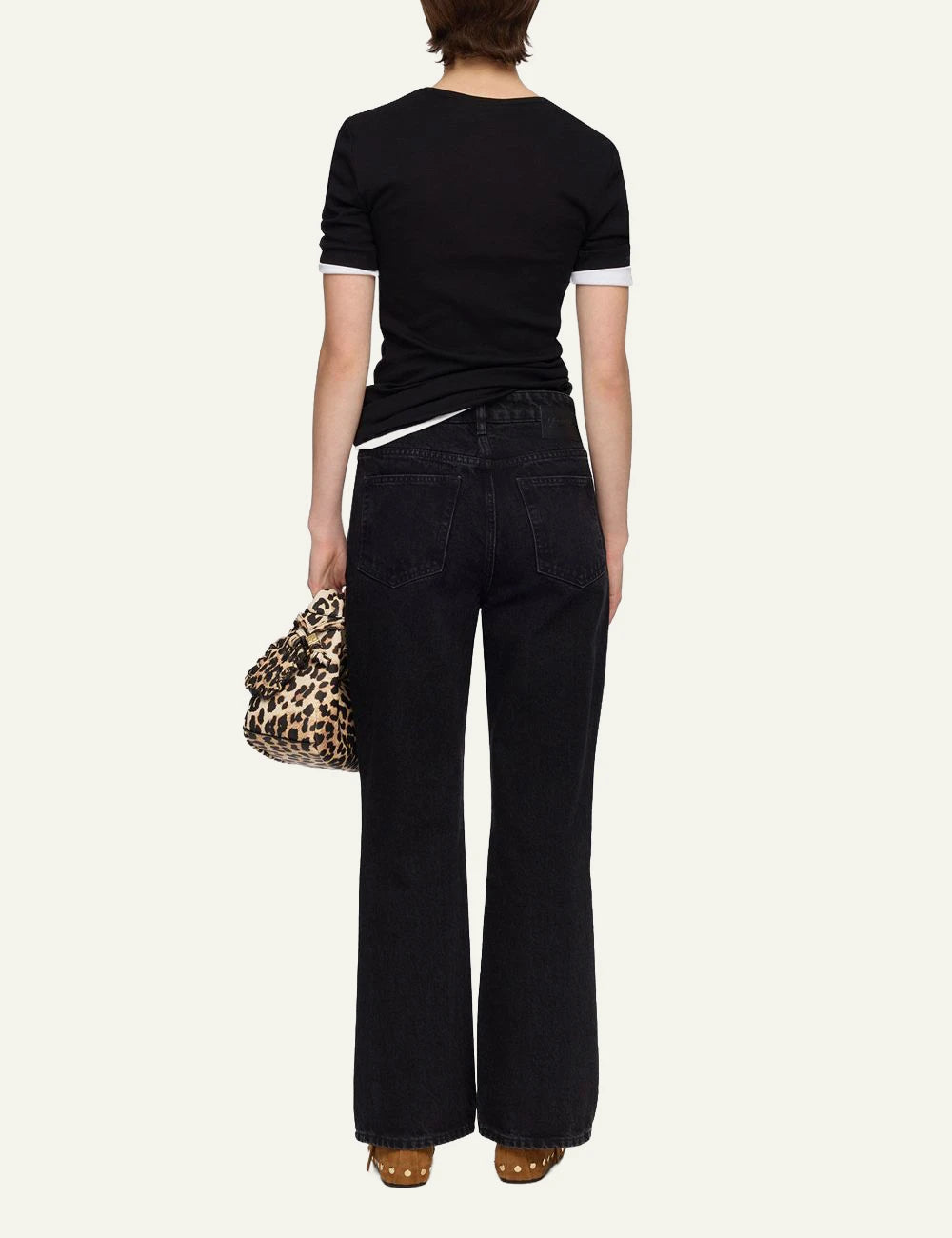Ganni cropped bootcut jeans mid rise denim back view