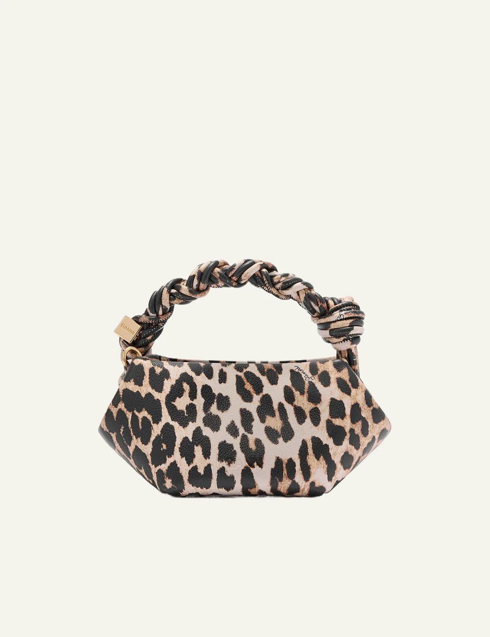 GANNI mini bag braided handle leopard print back view