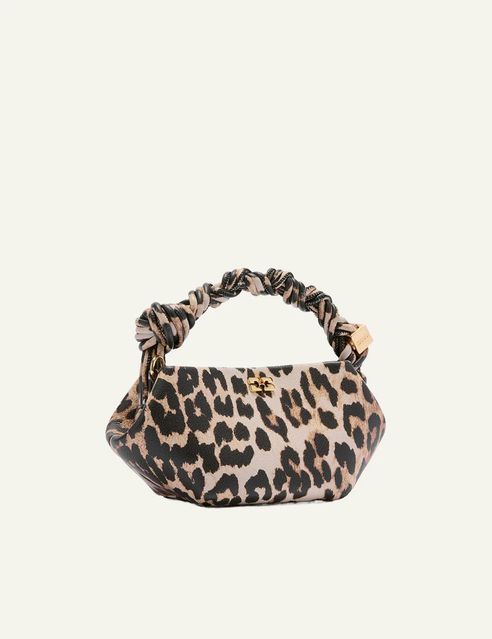 GANNI mini bag braided handle leopard print side view
