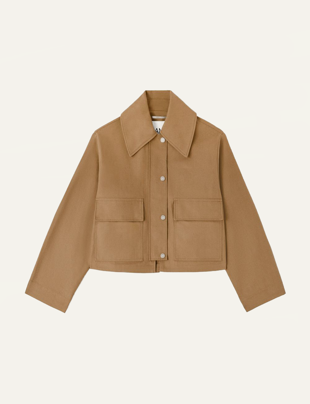 Ganni organic cotton jacket camel front view