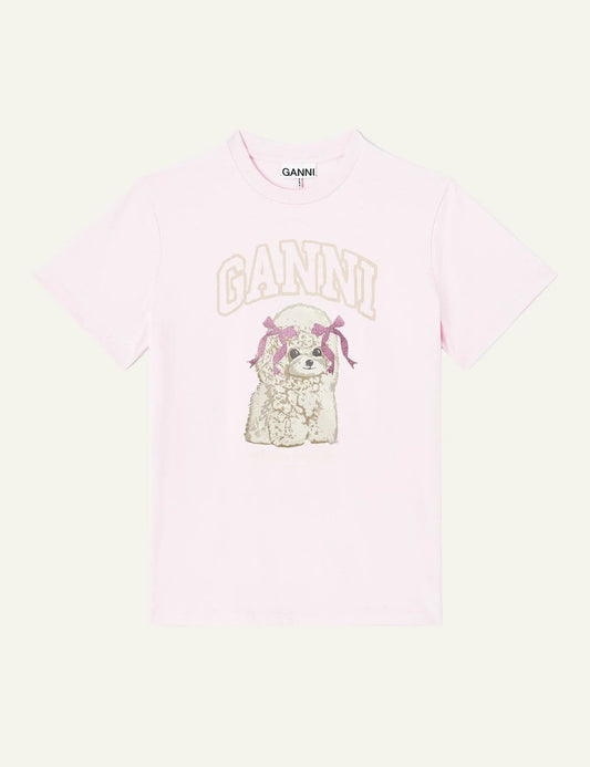 GANNI pink T-shirt dog graphic front view