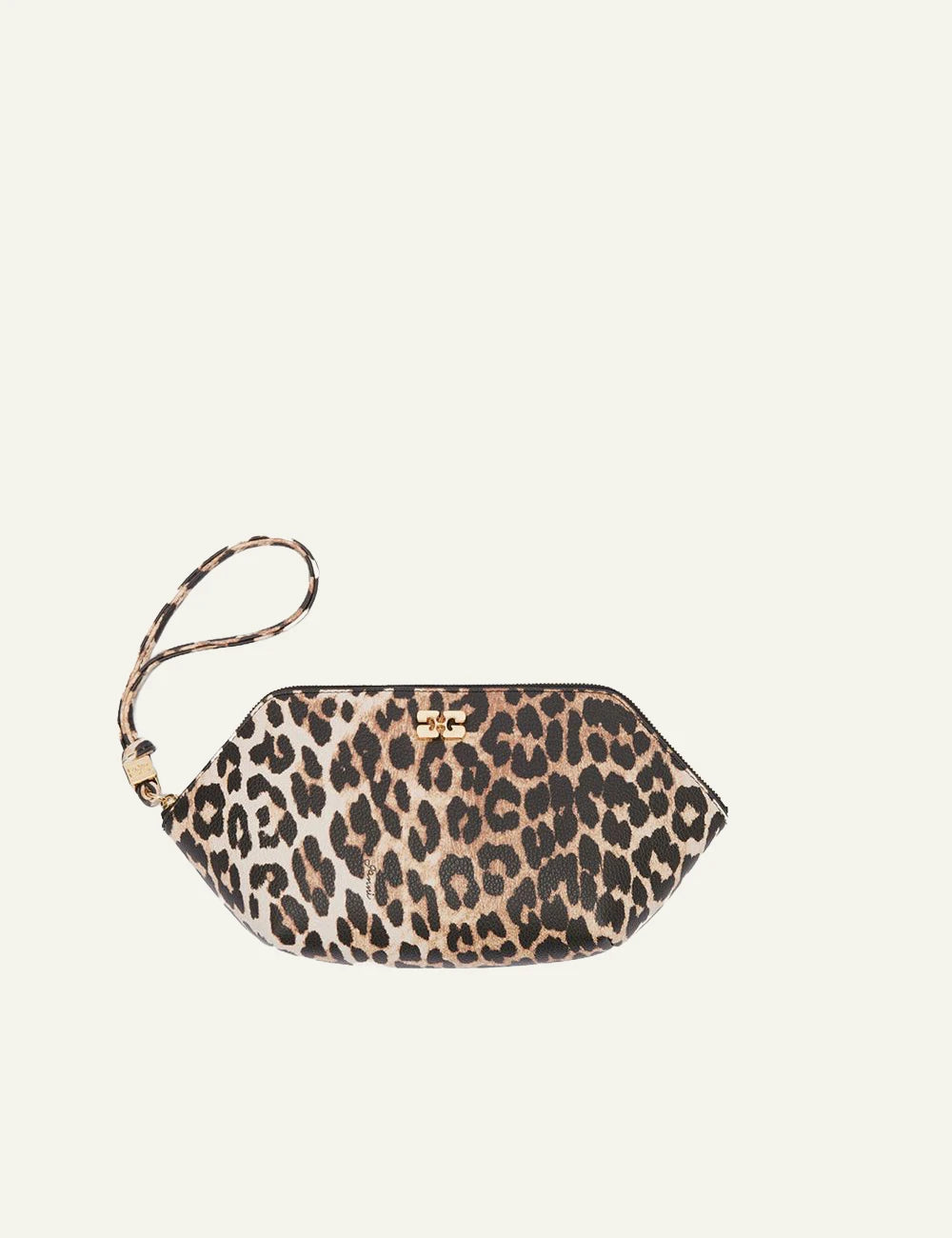 GANNI pouch wrist strap leopard print front view