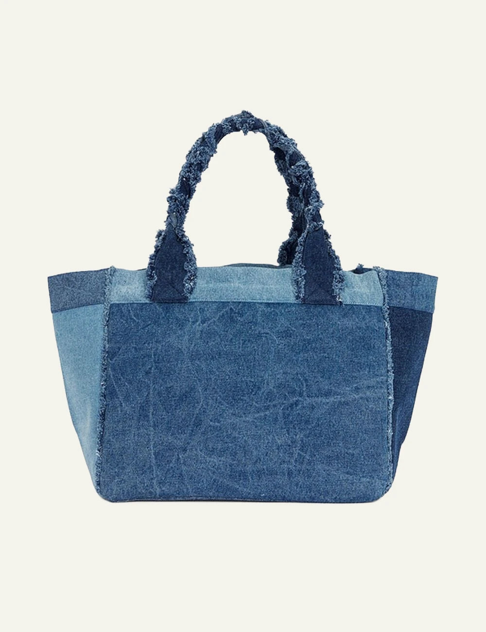 Ganni denim tote bag blue recycled logo embroidery back view