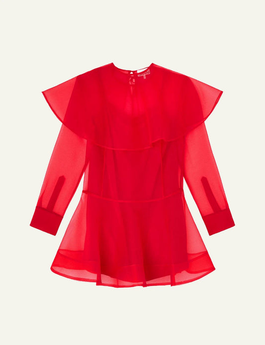 Ganni sheer mini dress red flat lay front view