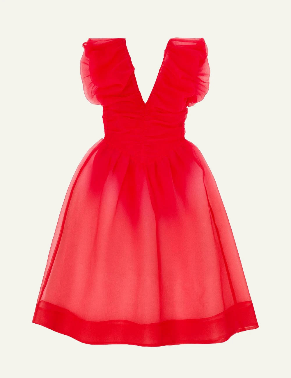 Ganni red midi dress sheer overlay flat lay front view