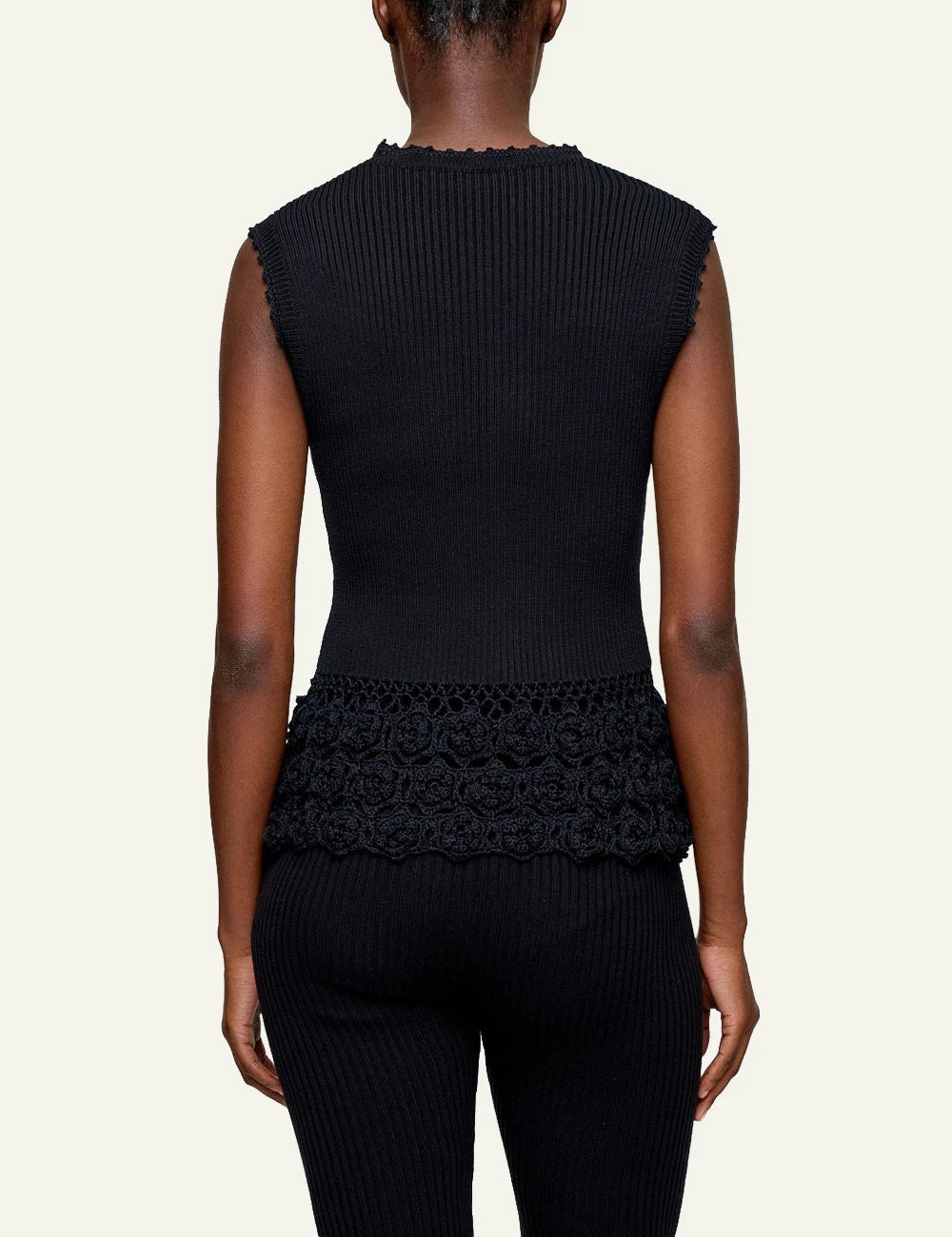 Ganni rib crochet vest black sleeveless v neck back
