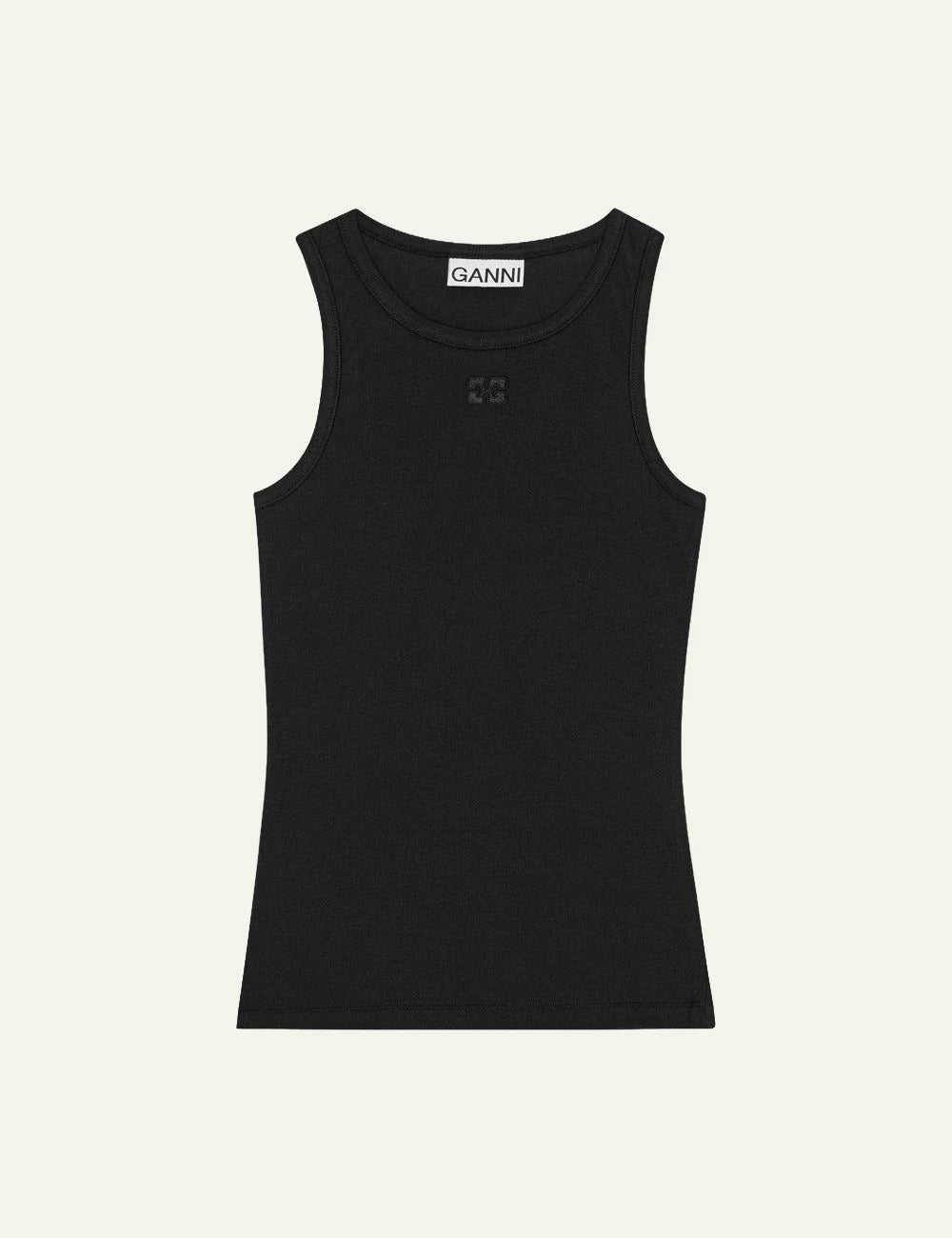 GANNI rib tank top black front view